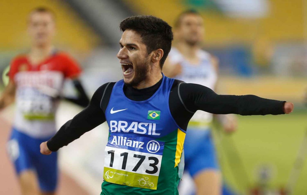 Yohansson Nascimento of Brazil Celebrating his victory in Men's 200m T47 at the IPC Athletics World Championship Doha 2015